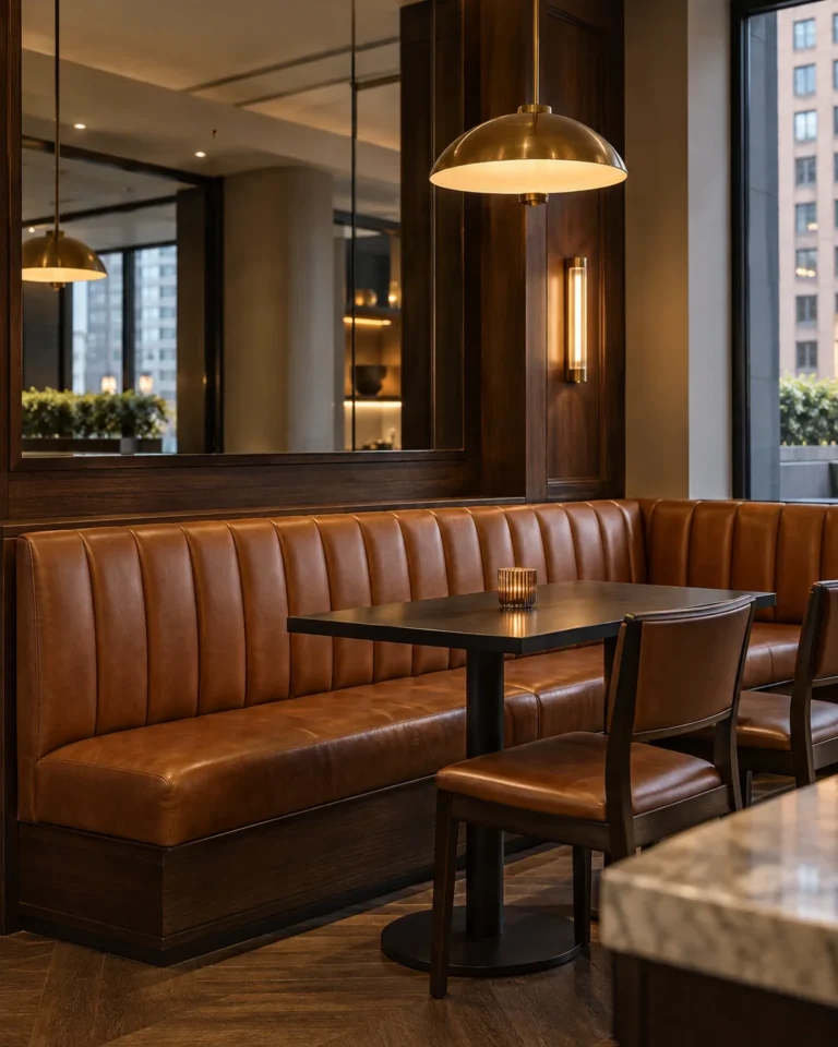 A leather banquette in an amenity room