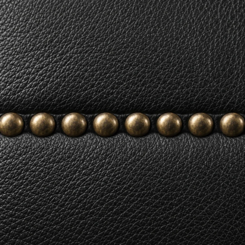 Spaced nailheads, leather dining chair edge detail