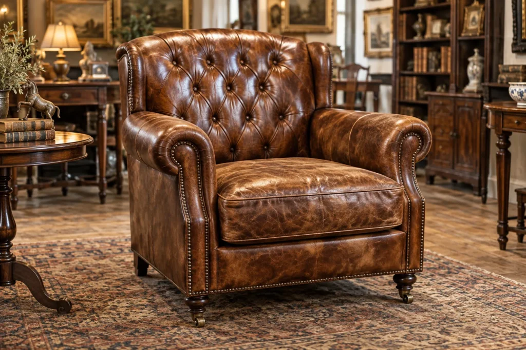 An antique leather armchair