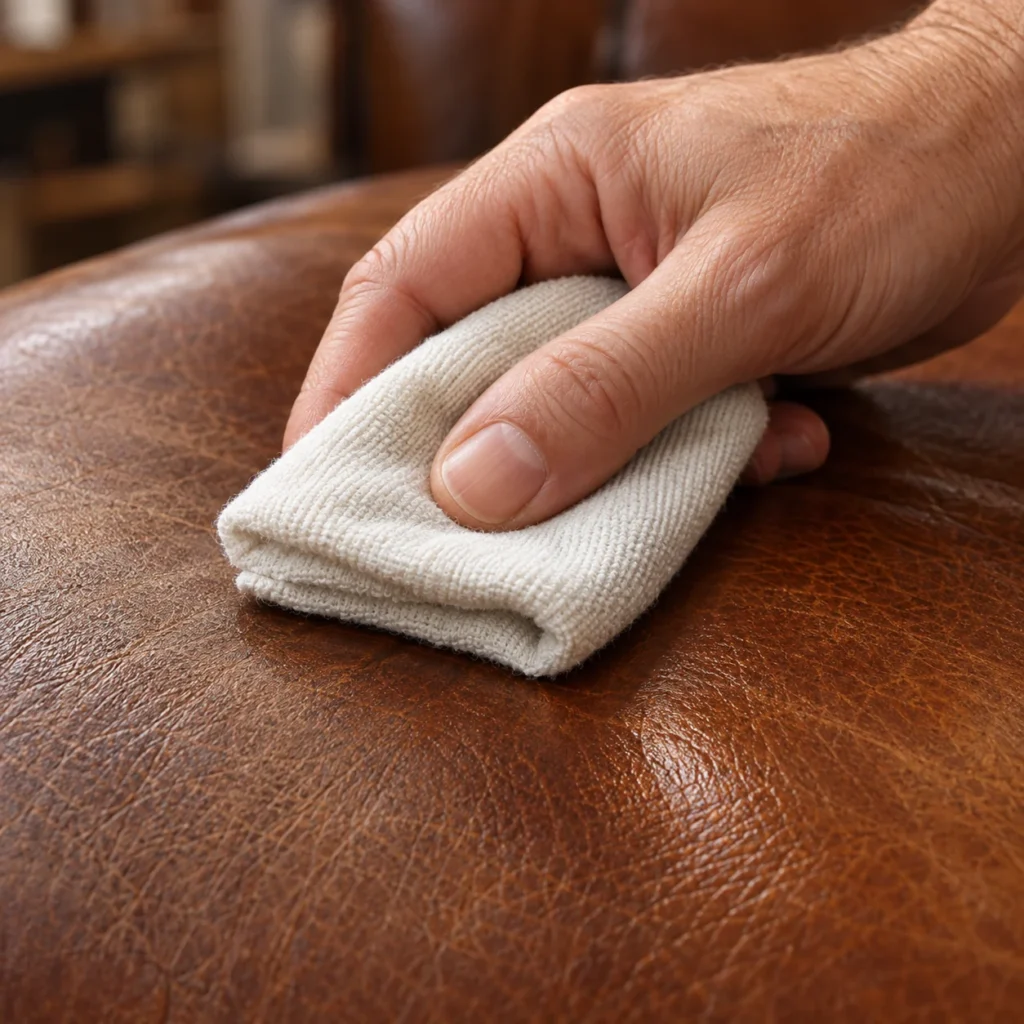 Feed and finish during antique leather restoration