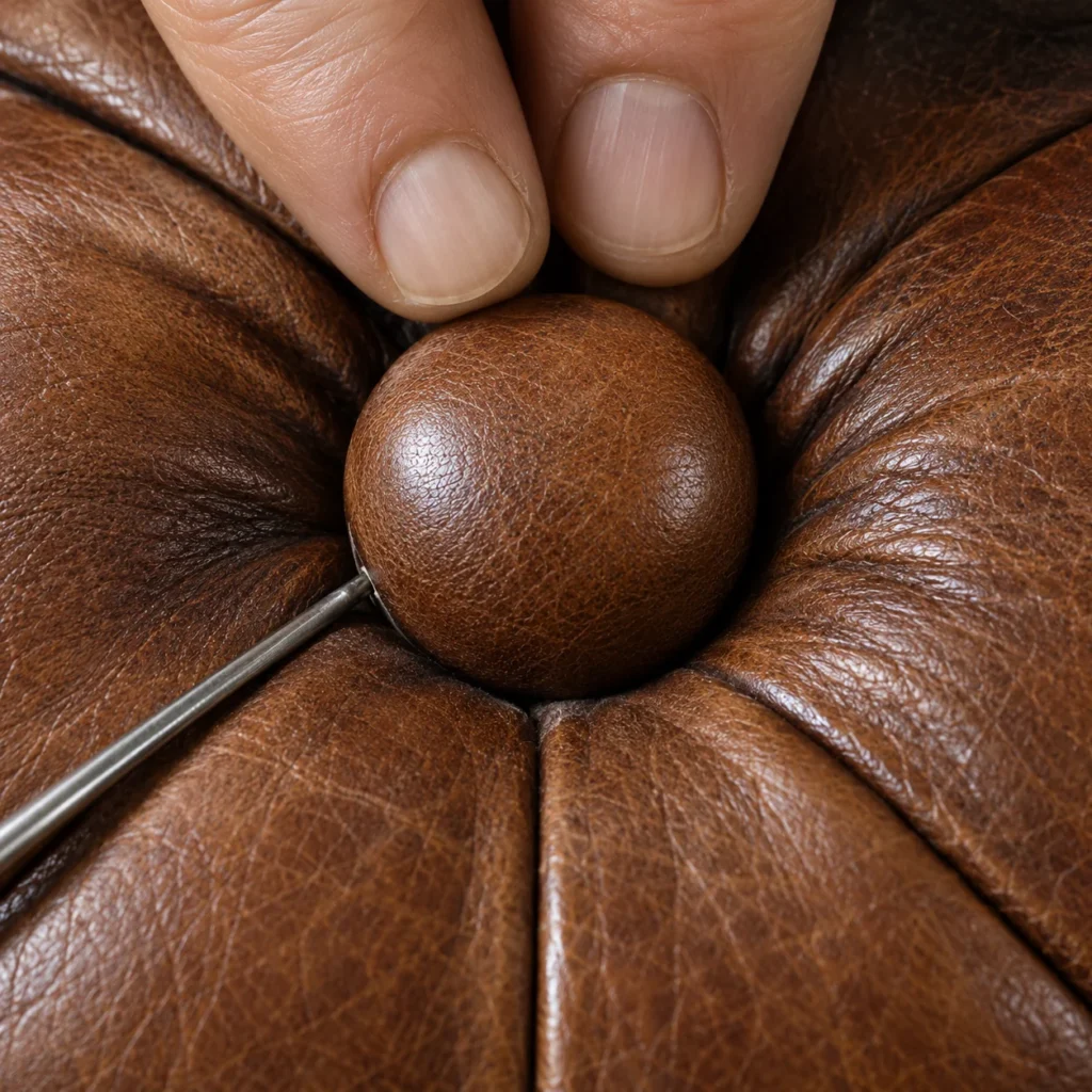Rebuild details during antique leather restoration