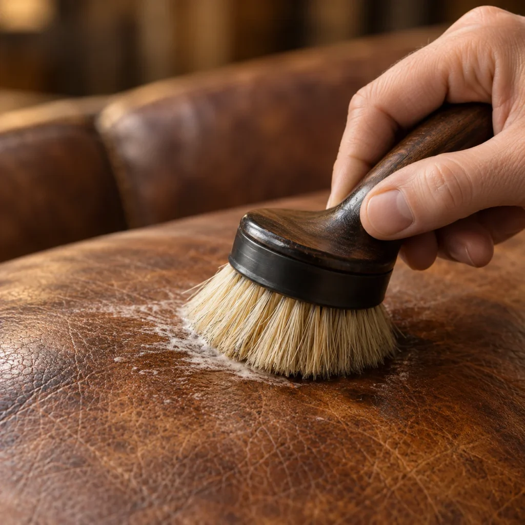 Clean gently during antique leather restoration
