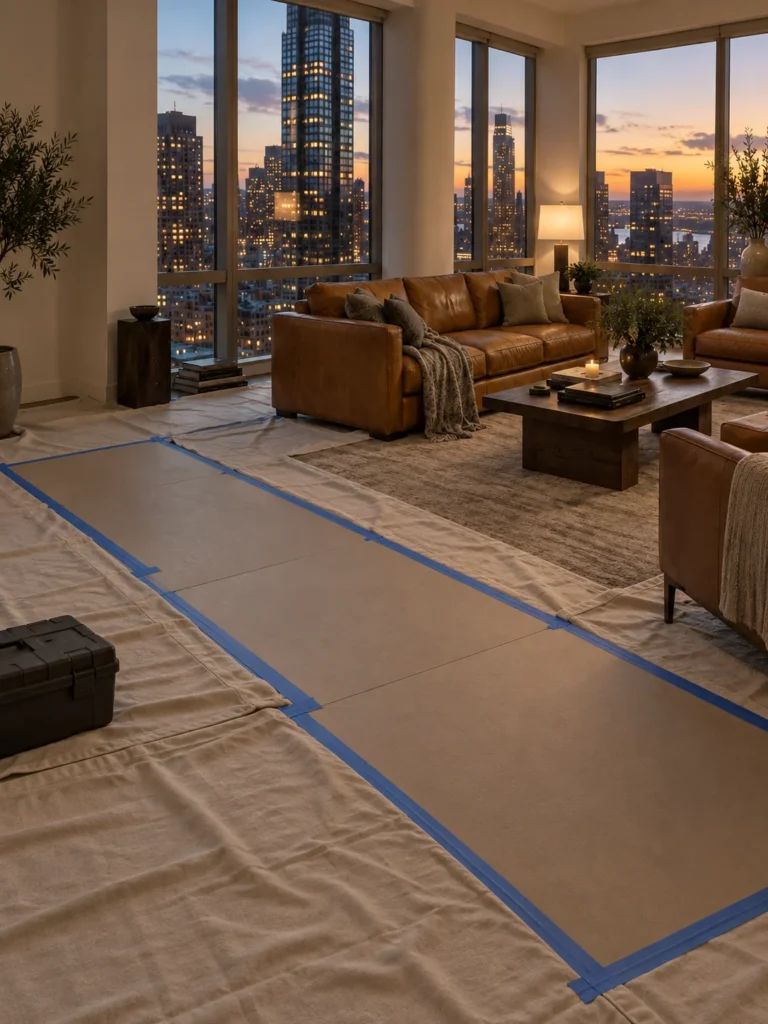 Floor protection laid before a repair