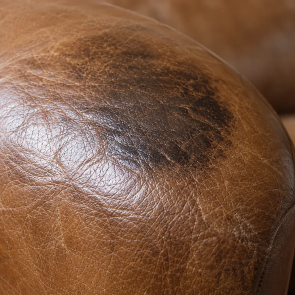 Leather armrest damage: dark oily patch