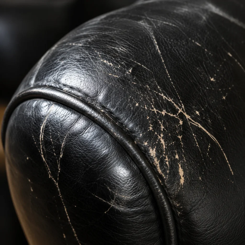 Leather armrest damage: cat scratches