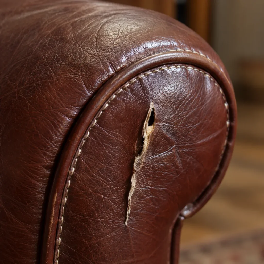 Leather armrest damage: a split