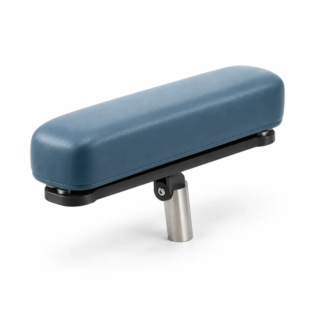 Rebuilt armrest pad back on its mounting post