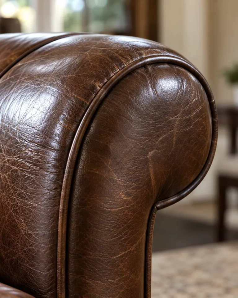 Rolled arm in leather
