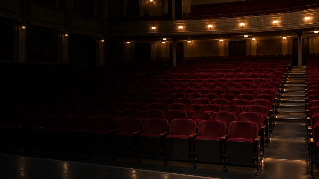 Work lights in an empty auditorium