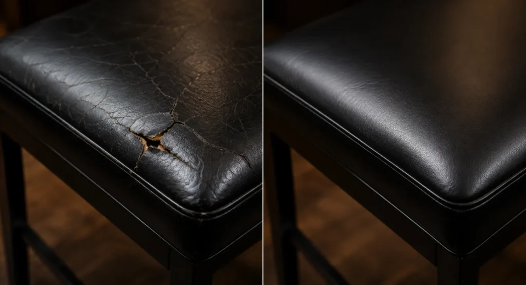 Cracked black bar stool seat before and after