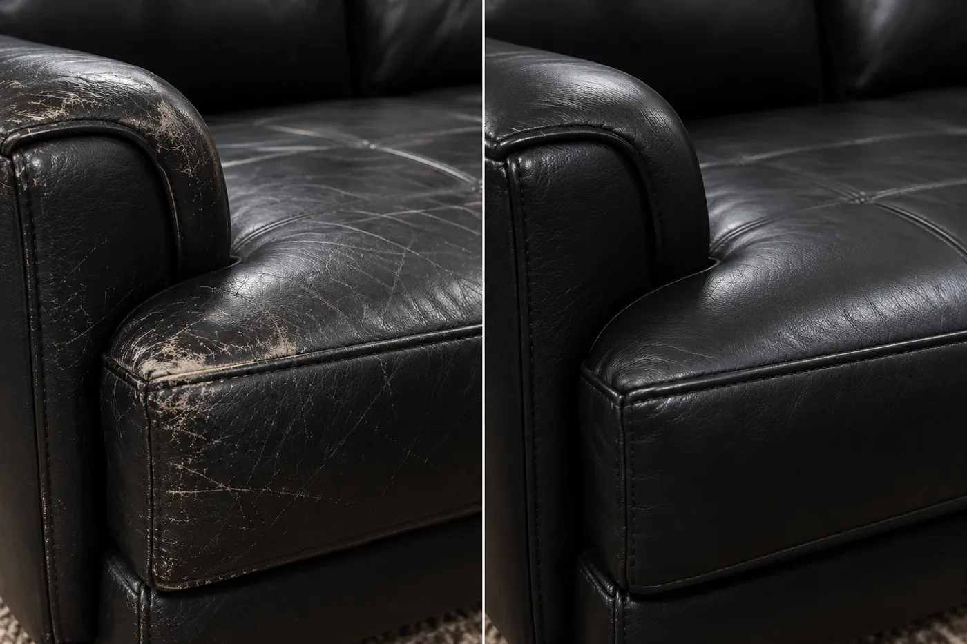 Black arm: scuffs & wear before and after repair