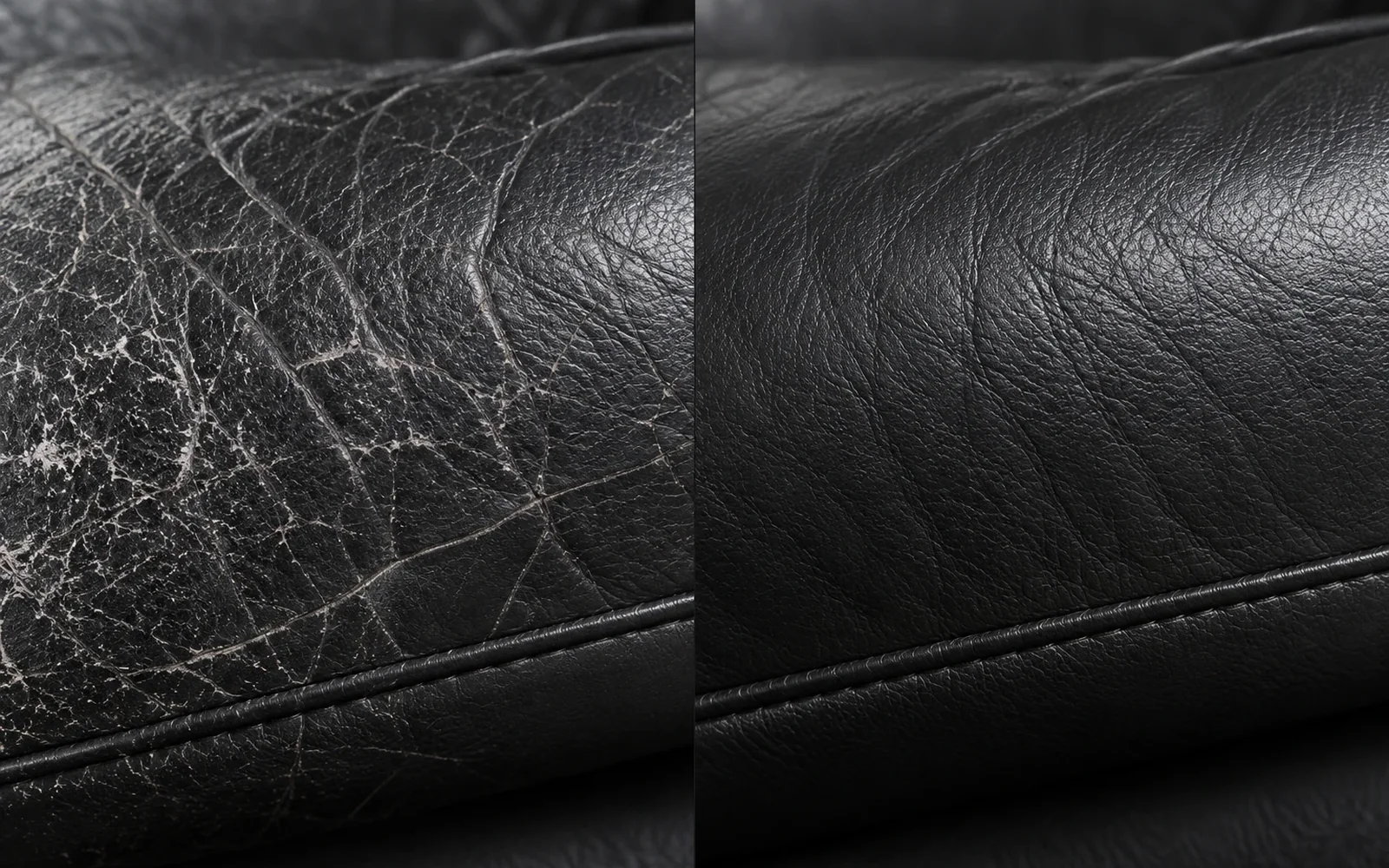 Black cushion, dry cracks: cracks before and after repair