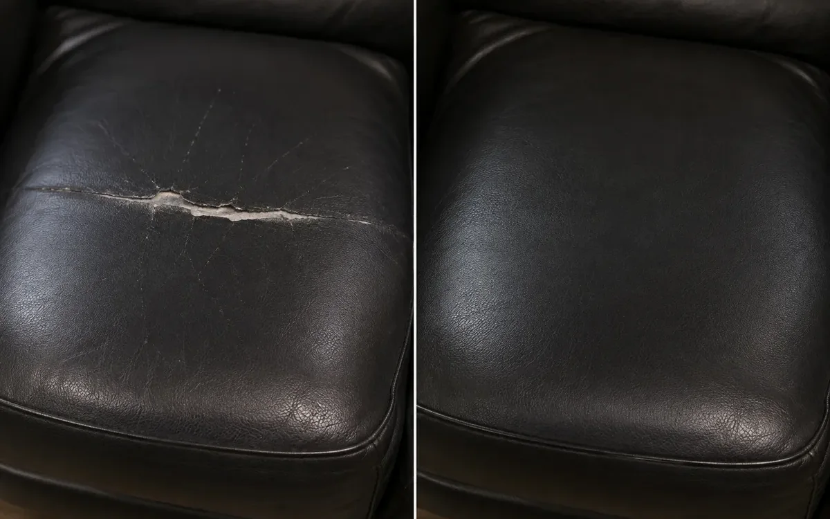 Black cushion: scratches before and after repair