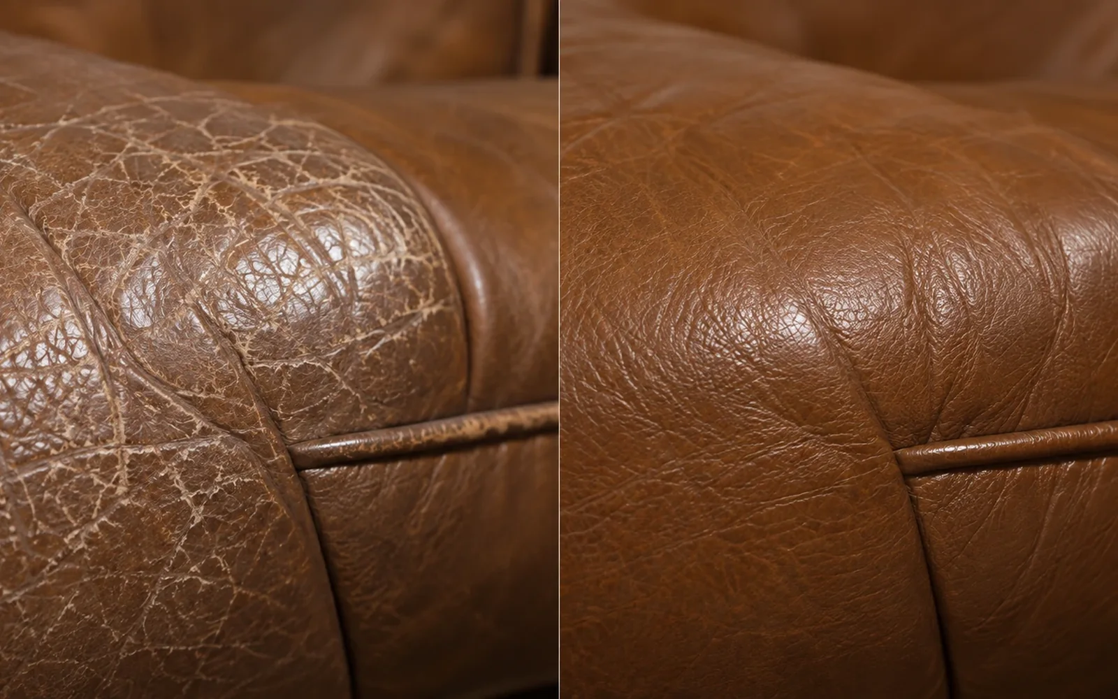 Brown seat, cracked finish: cracks before and after repair