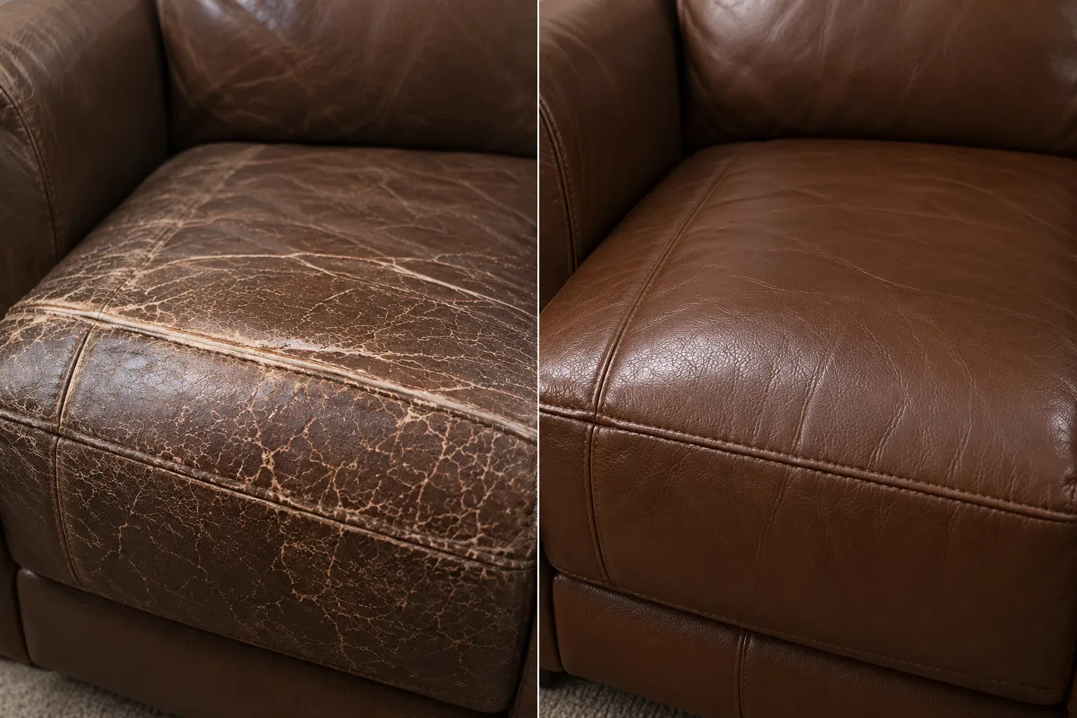 Brown seat front: cracks before and after repair
