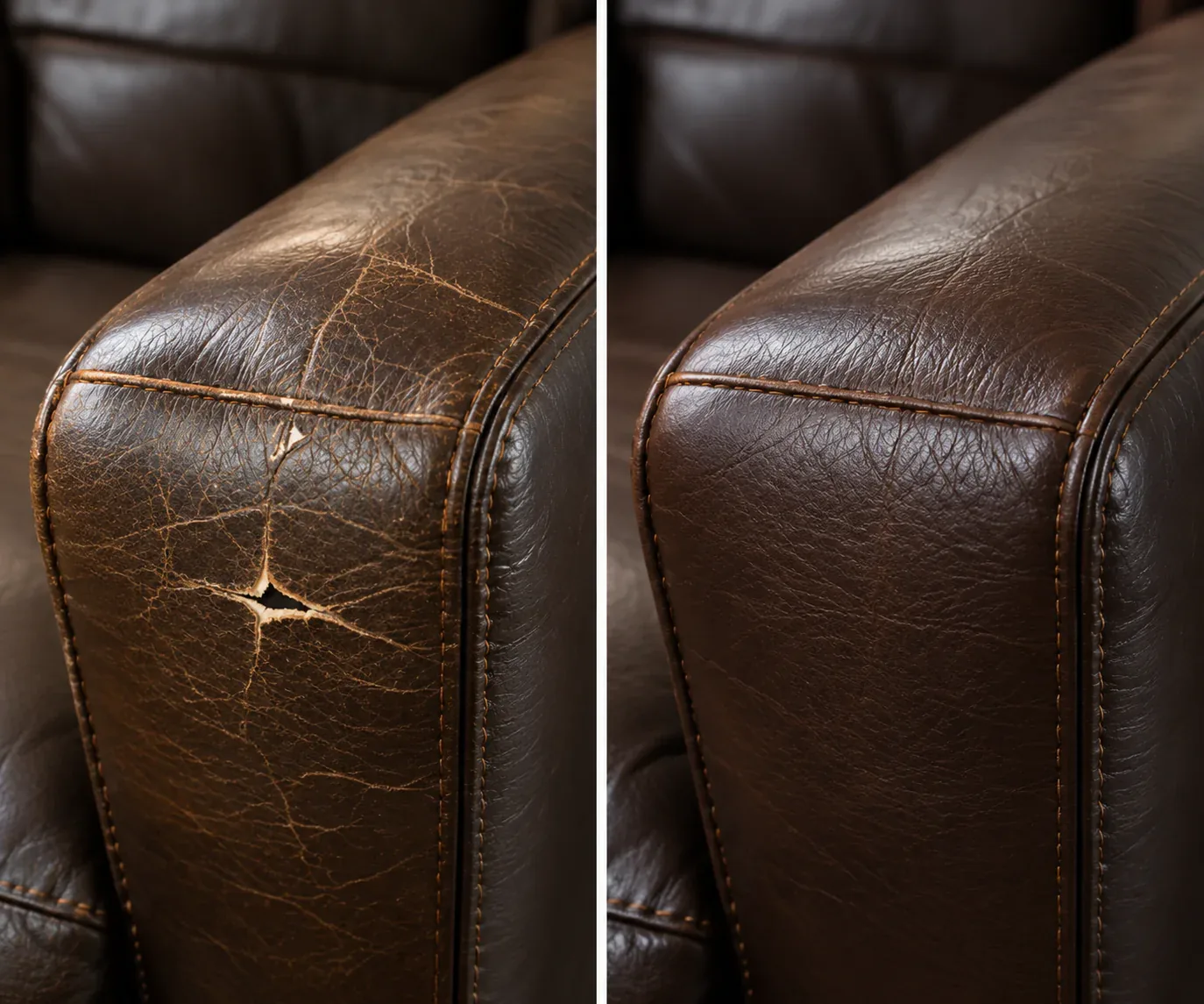 Star tear on an arm: tears & holes before and after repair