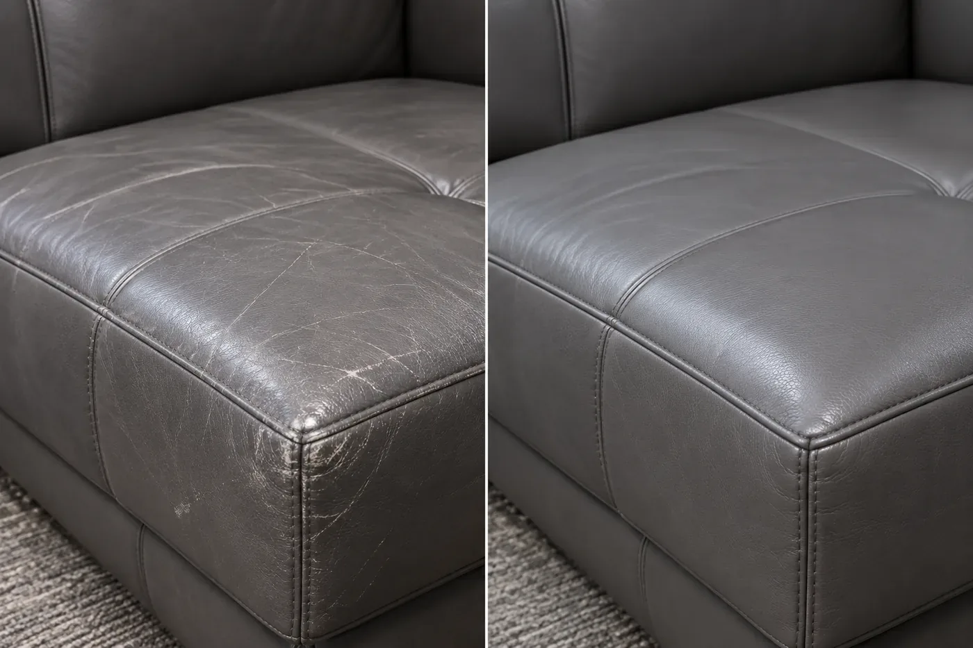 Grey cushions: scuffs & wear before and after repair