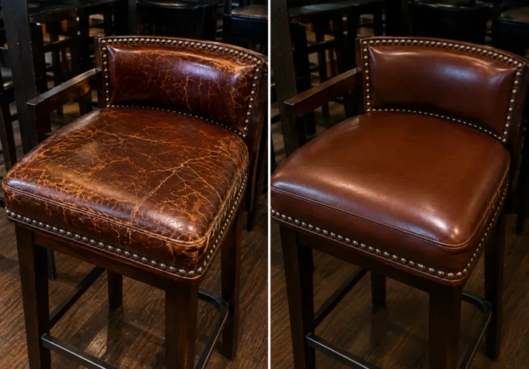 Nailhead bar stool with back, before and after