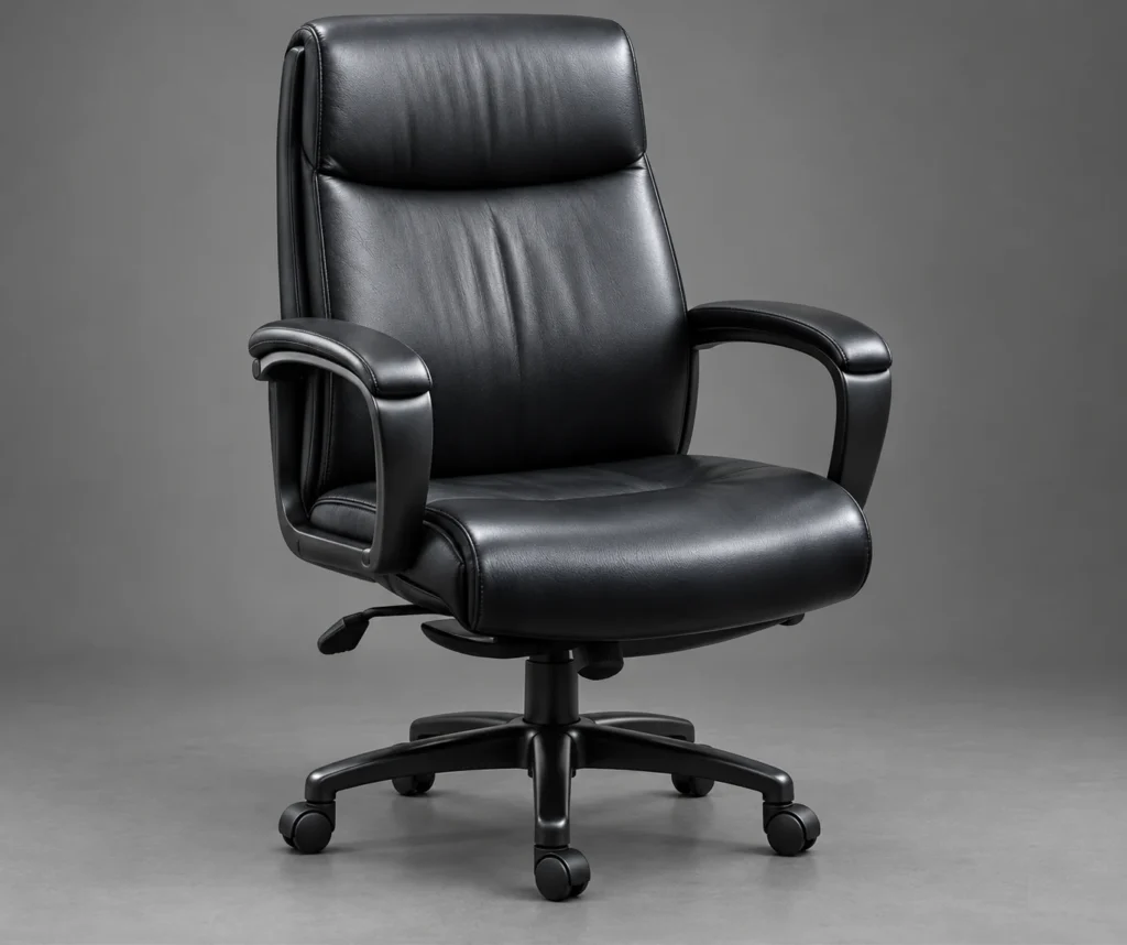 The same office chair after the arm pads and seat were restored