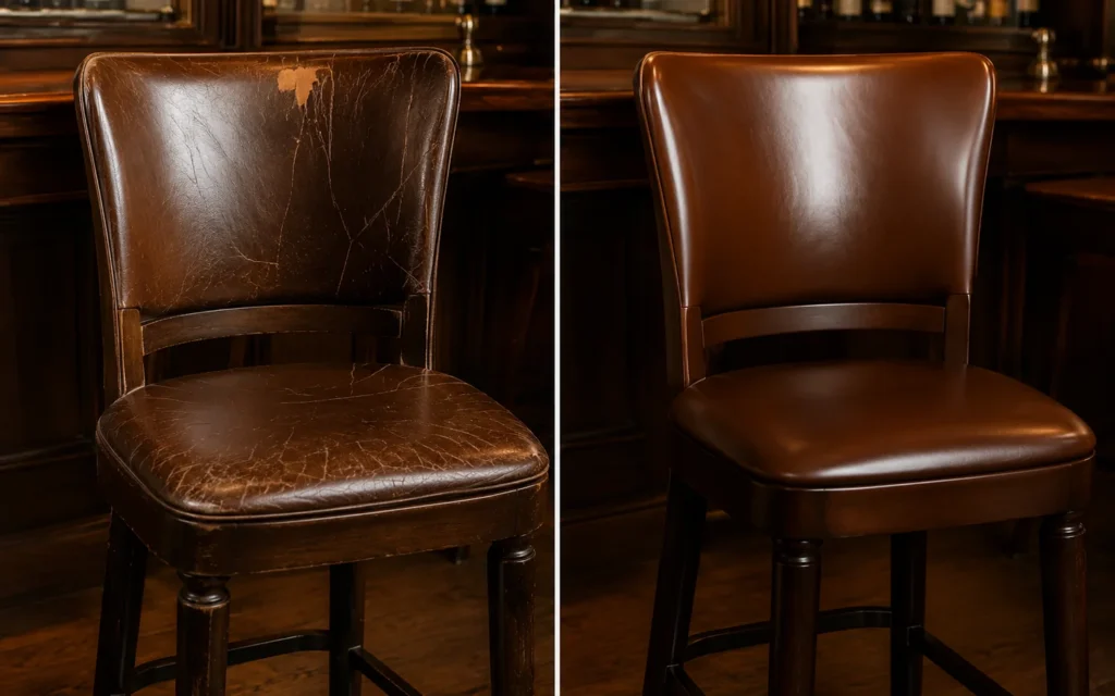 Restaurant bar stool with back, before and after
