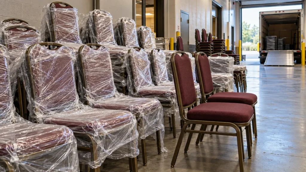 Banquet chairs moving in batches