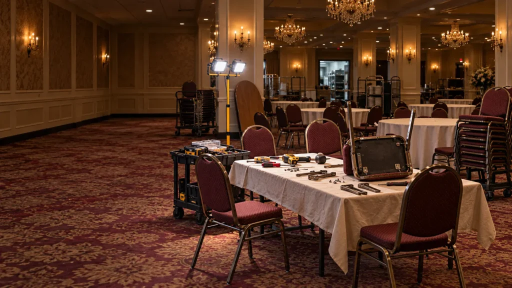 Overnight repair work in a banquet hall