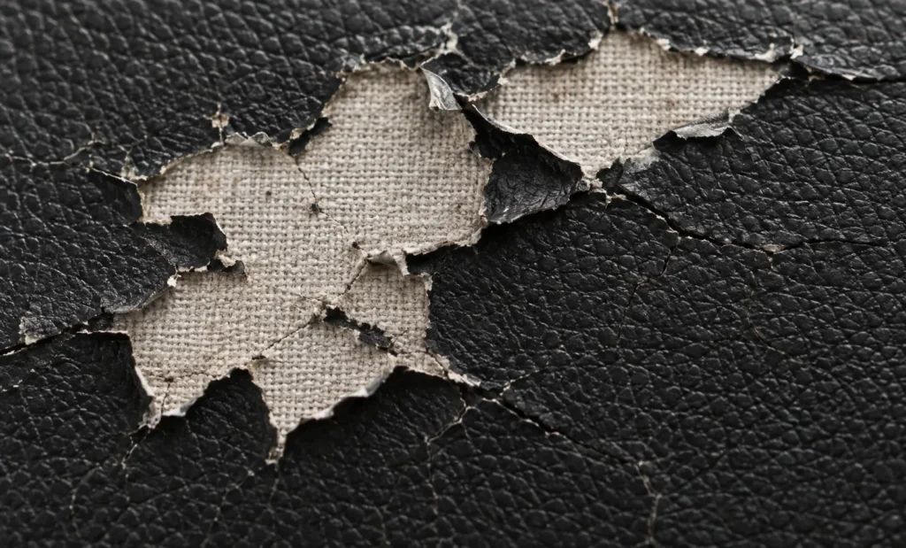 Black bonded leather lifting off its woven fabric backing