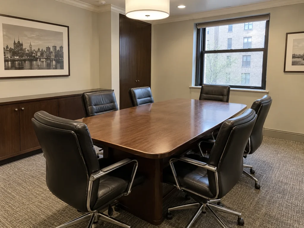 Leather conference chairs in a boardroom