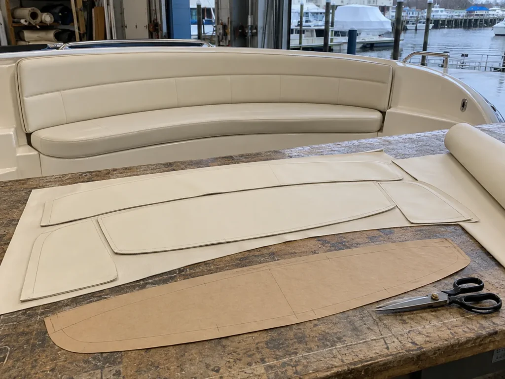 Vinyl cut to a pattern for a seat cushion