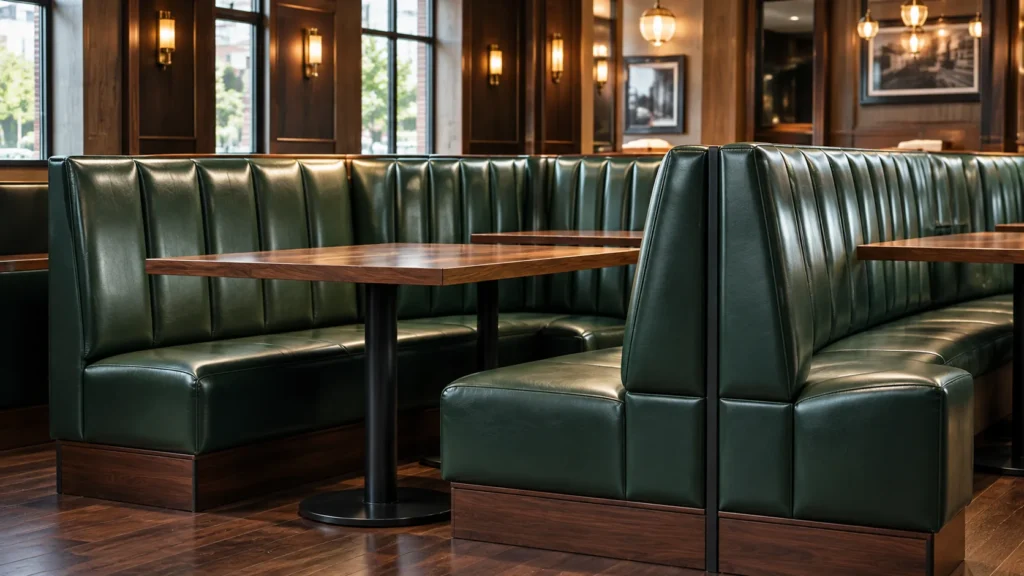 A long run of booth and banquette seating