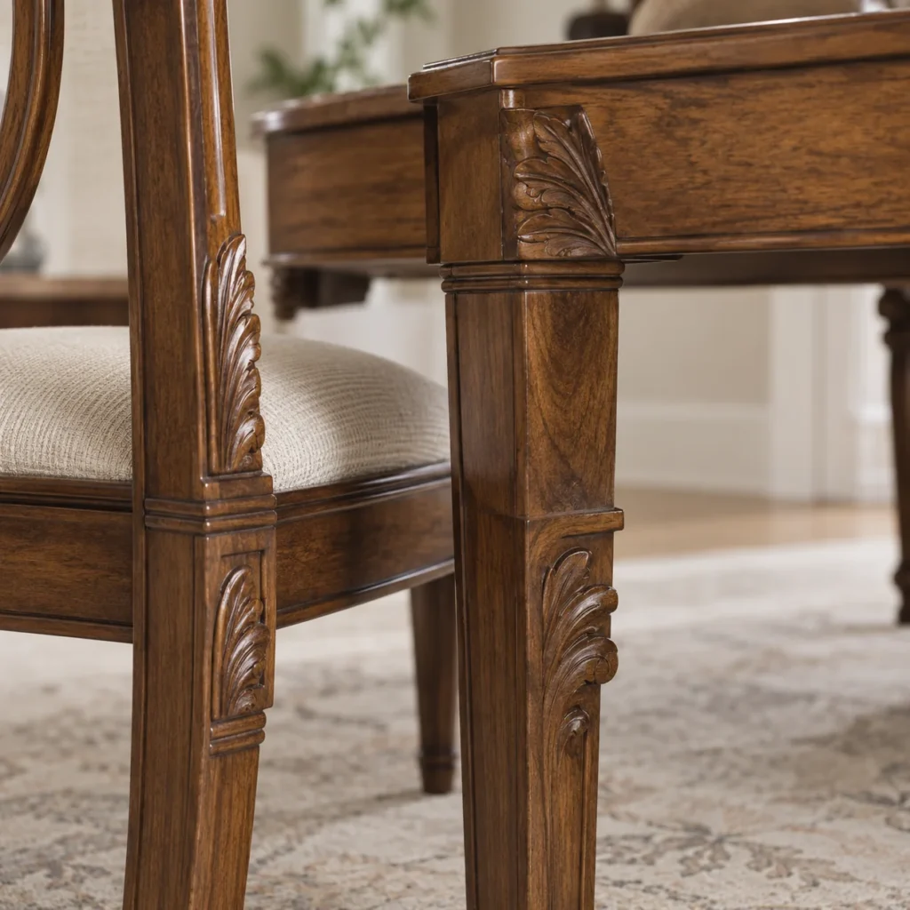 Dining chair close-up: exposed carving