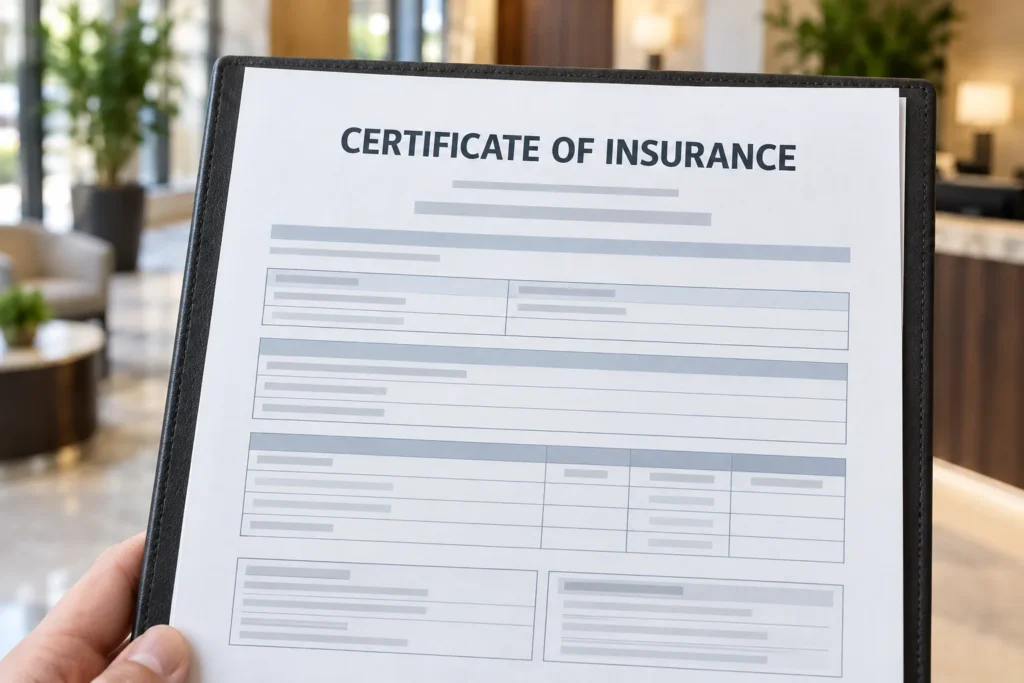 A certificate of insurance for a property management client