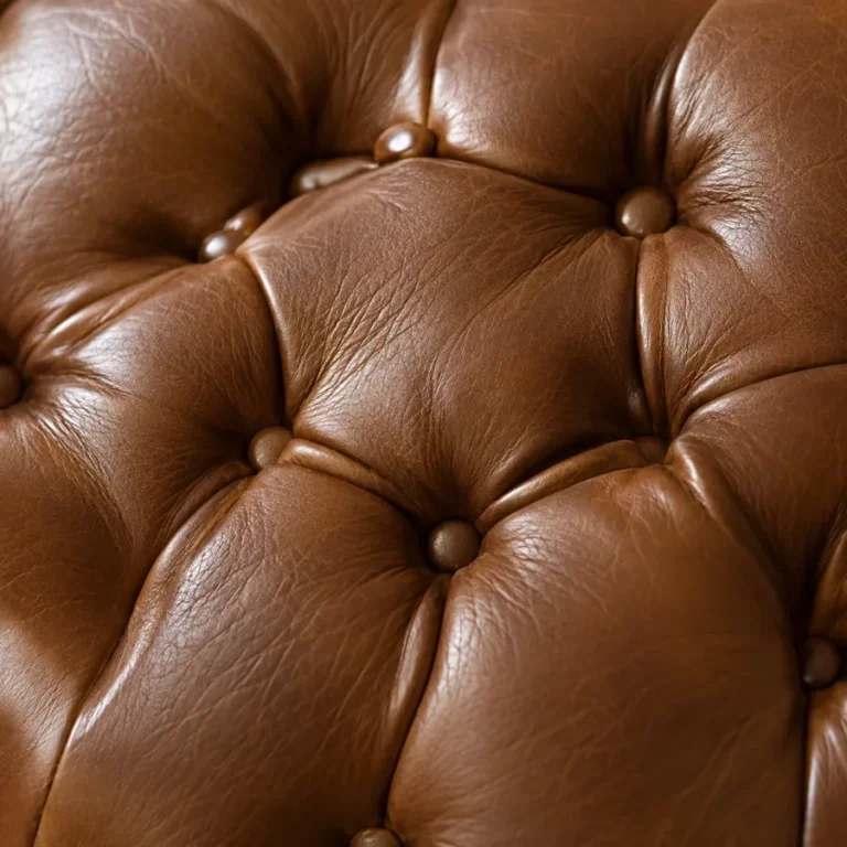 Close-up of a leather chair: tufting by hand