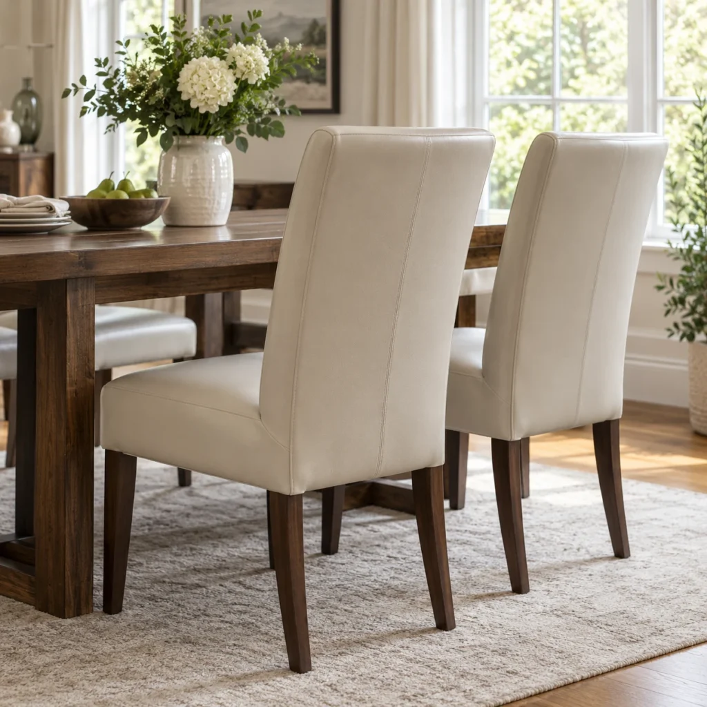 Leather dining chairs ready for cleaning