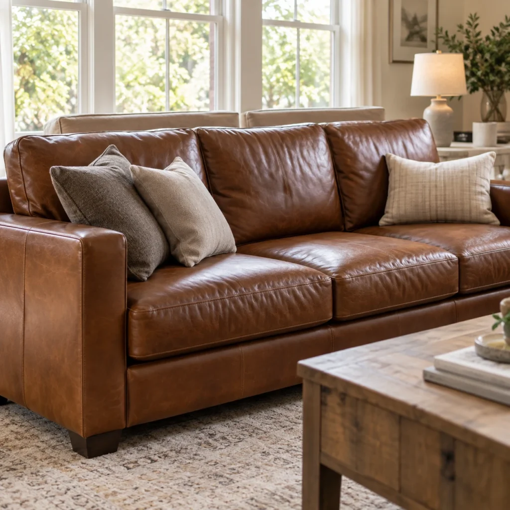 Leather sofas ready for cleaning