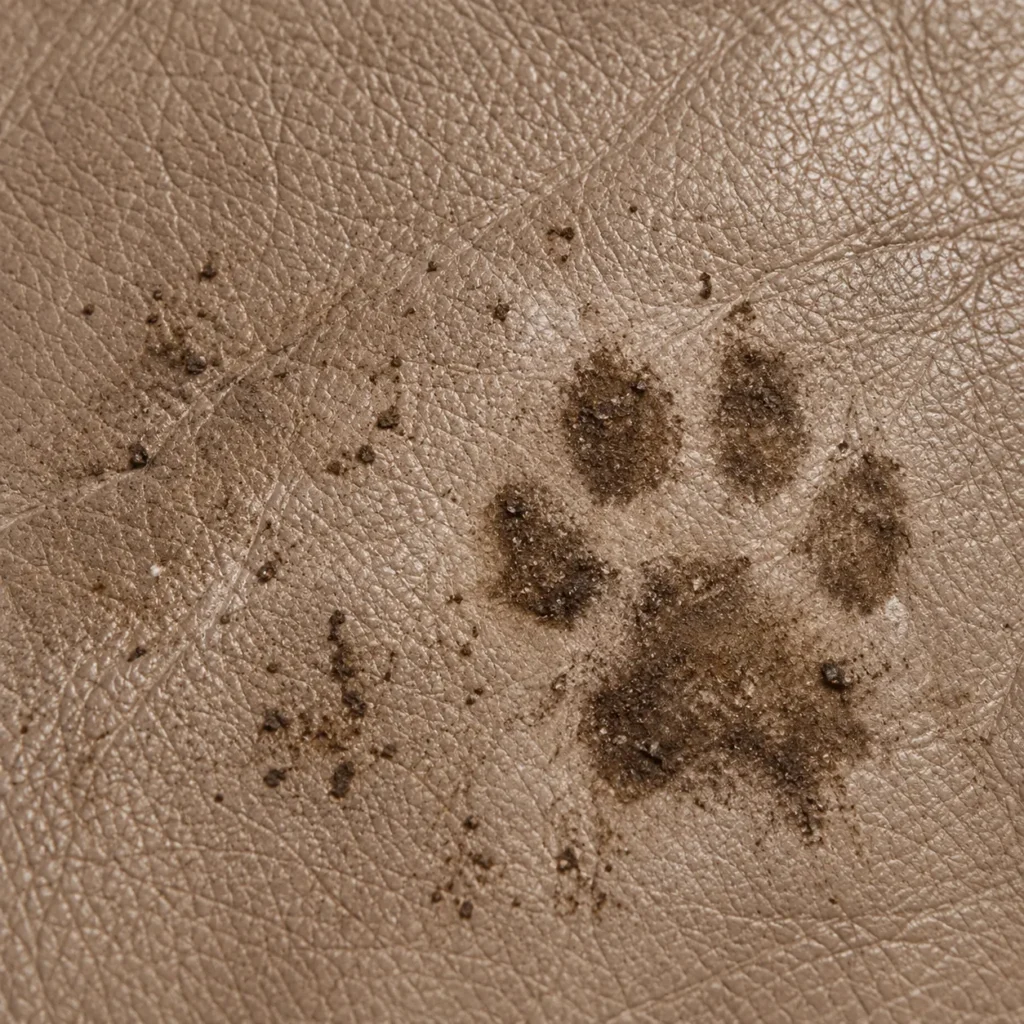 Paw prints on leather