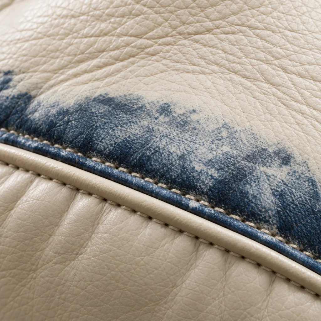 Denim dye on leather