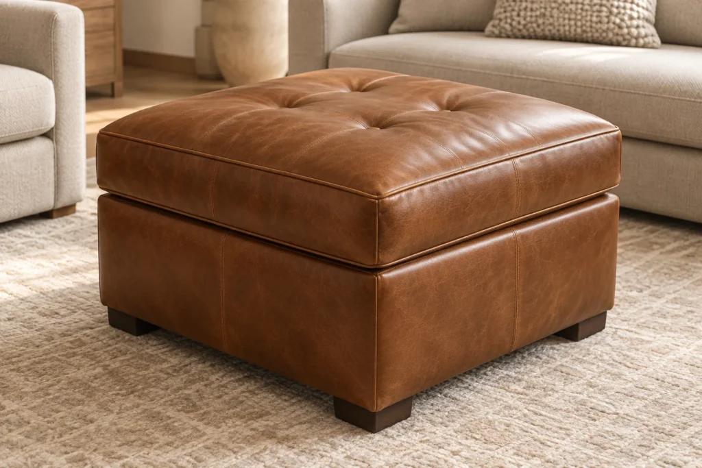 Storage leather ottoman
