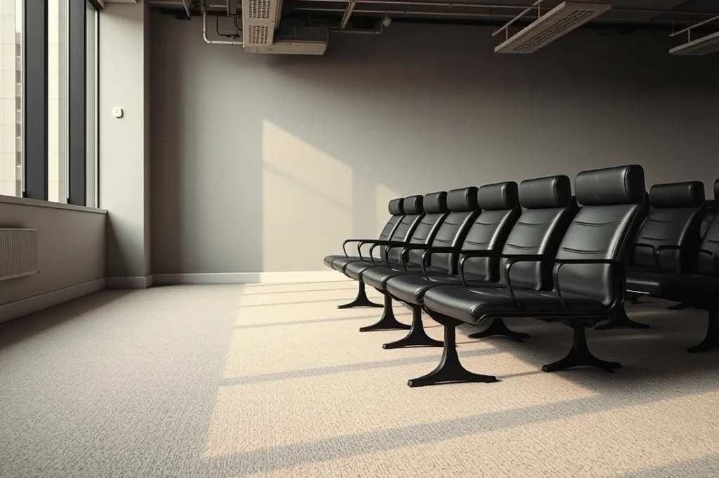 A row of vinyl office chairs