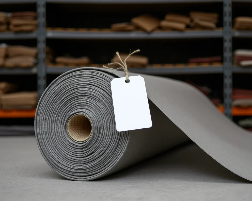 A spec tag on the end of a commercial vinyl roll