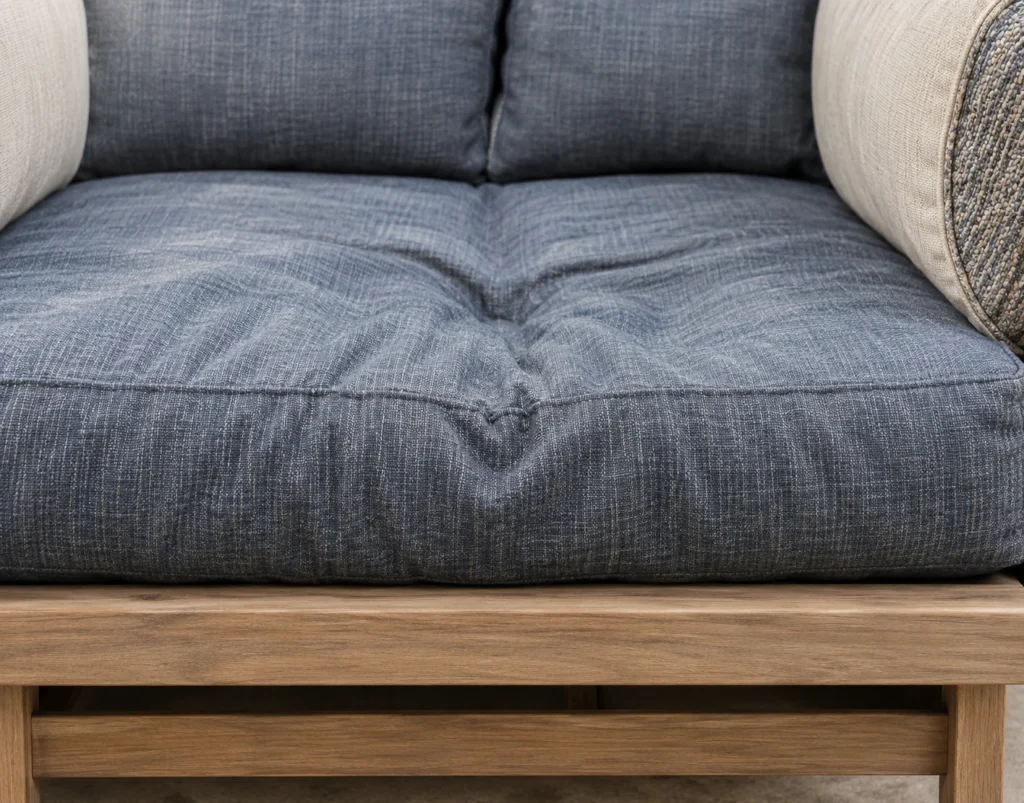 Outdoor cushion close-up: dented seat