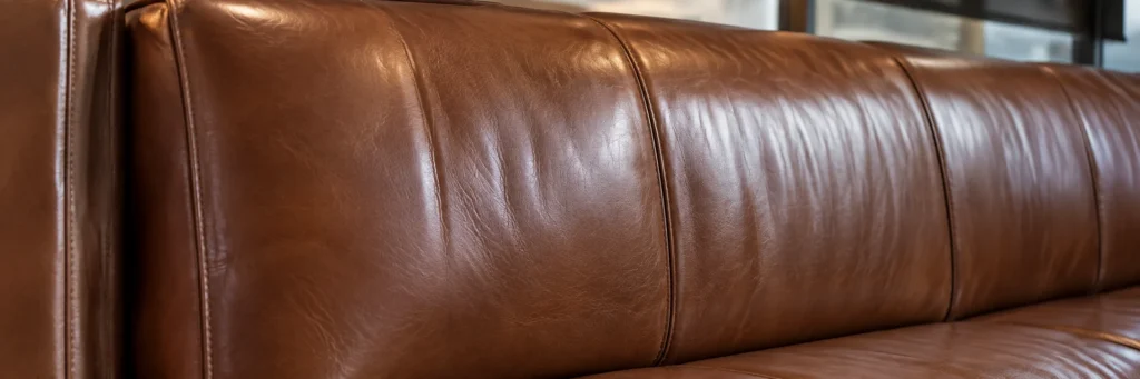 A uniform contract finish on brown leather