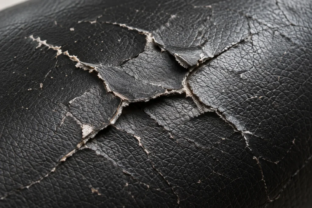 Office chair close-up: flaking leather