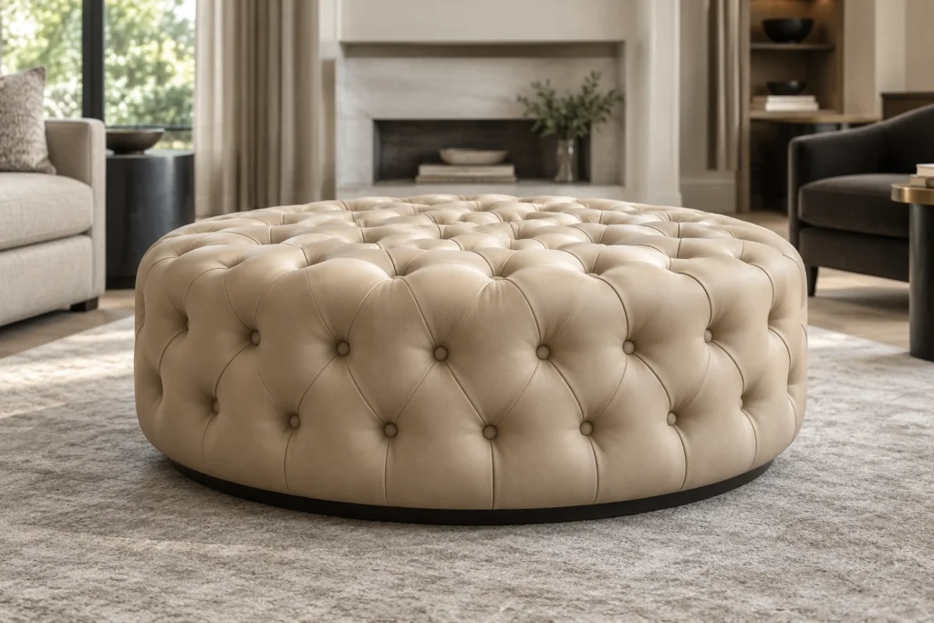 Round leather ottoman