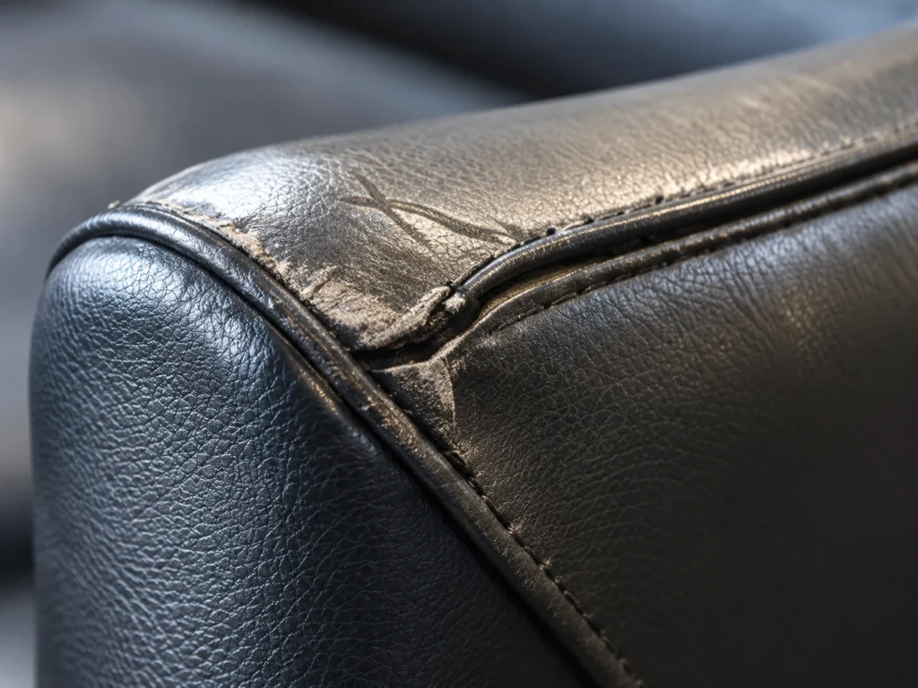 Creased arm fronts on a reception chair