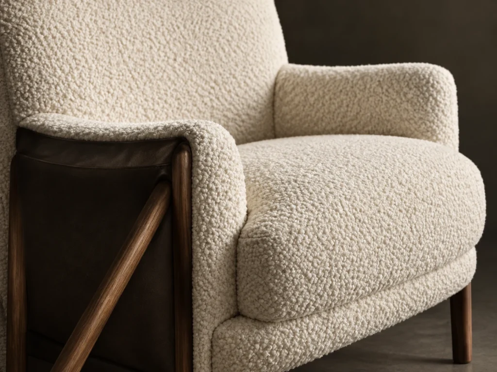 A chair with an exposed walnut frame