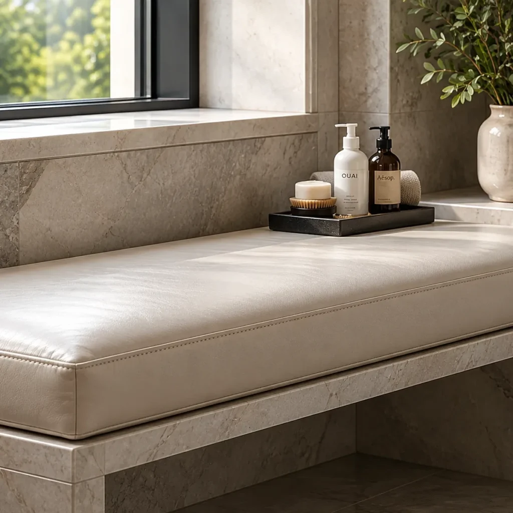 Made-to-measure cushion on spa and bath benches