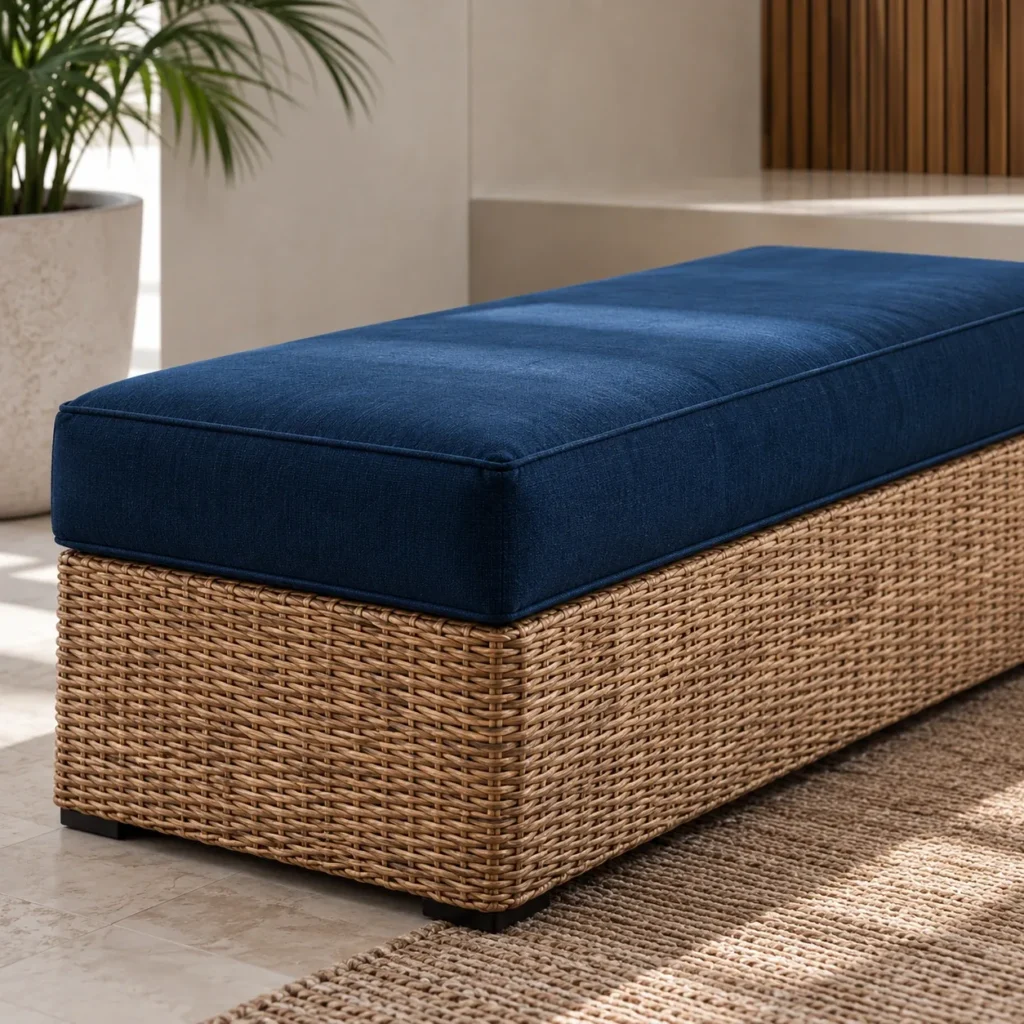 Made-to-measure cushion on outdoor benches