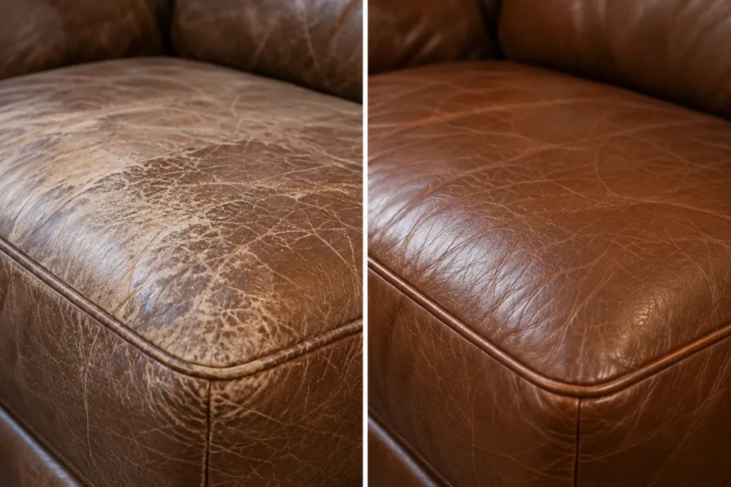Fading on leather, before and after