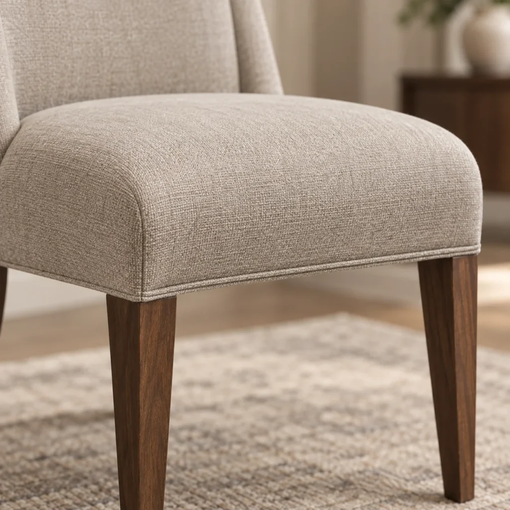 Taupe slip seat removed from its dining chair frame